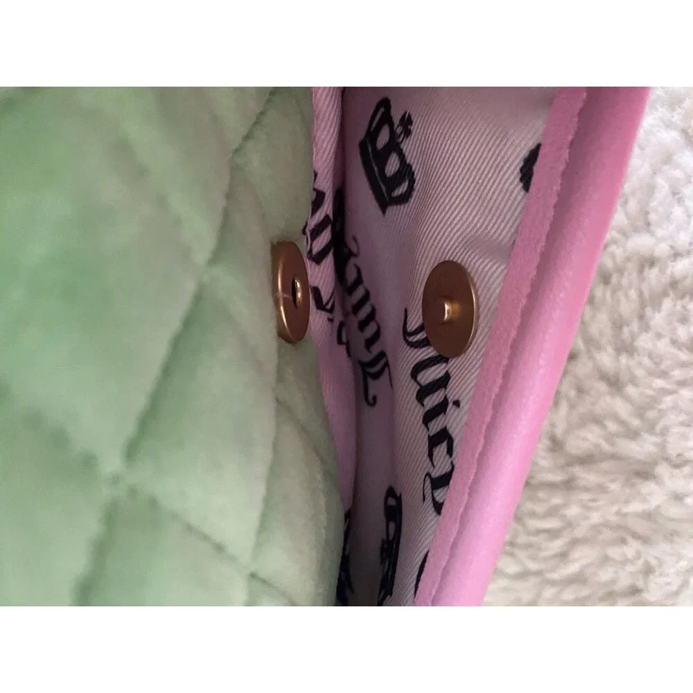 Juicy Couture Juicy Tale Shoulder Bag Retro Green Pink Quilted Bag Purse NEW - Picture 9 of 16